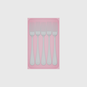 Large tray organiser – 8×5 (236 × 147.5 mm) in Sakura Pink, shown with 5 dinner forks. Top view.