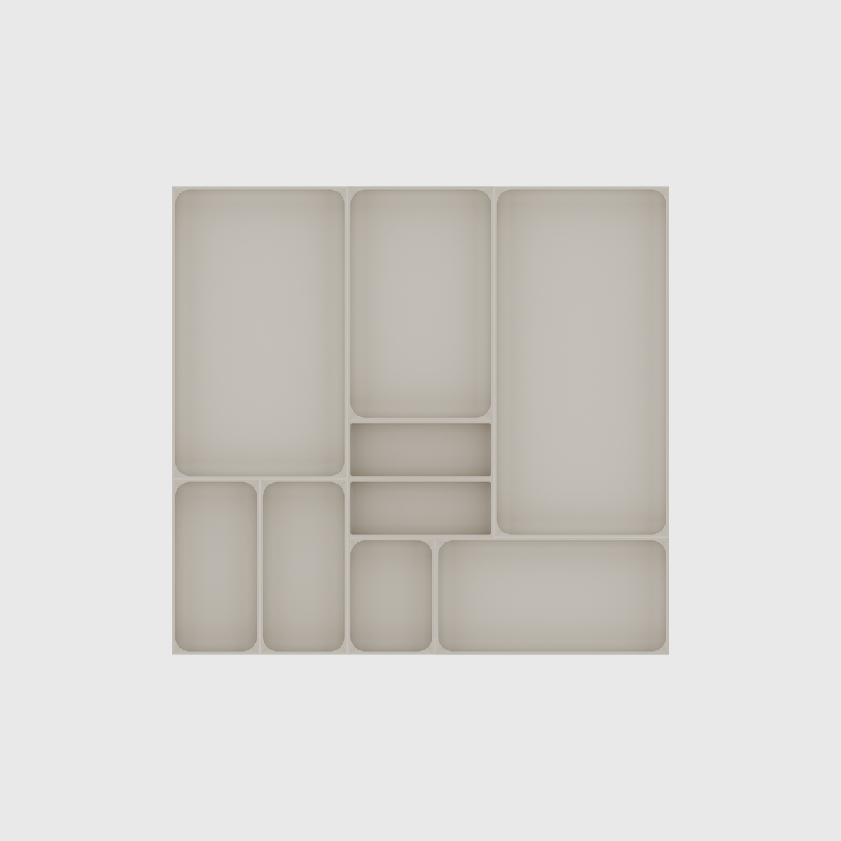 Large Kitchen Tool Drawer Organiser Set – 472 × 501.5 mm in Muted White, empty organiser layout.