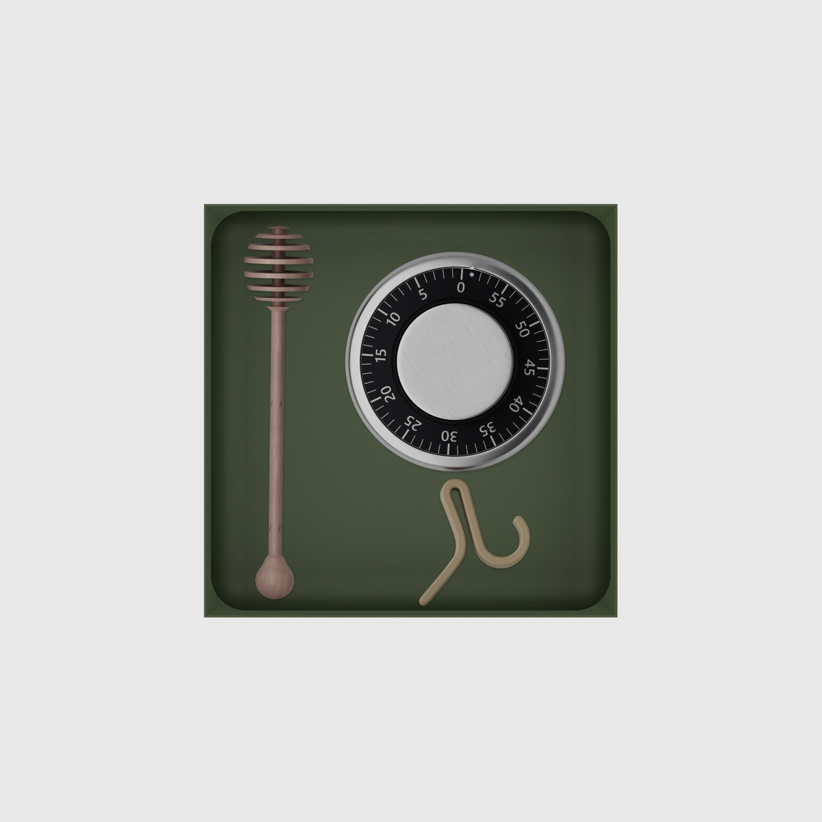 6×6 organiser with kitchen timer, honey dipper + bag clip — OliveGreen