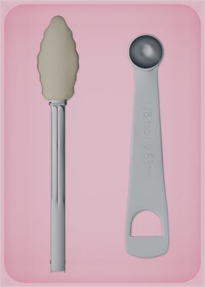 Large tray organiser – 7×5 (206.5 × 147.5 mm) in Sakura Pink, shown with kitchen tongs and measuring spoons. Top view.