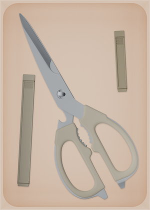 Large tray organiser – 7×5 (206.5 × 147.5 mm) in Army Beige, shown with kitchen scissors and sealing clips. Top view.