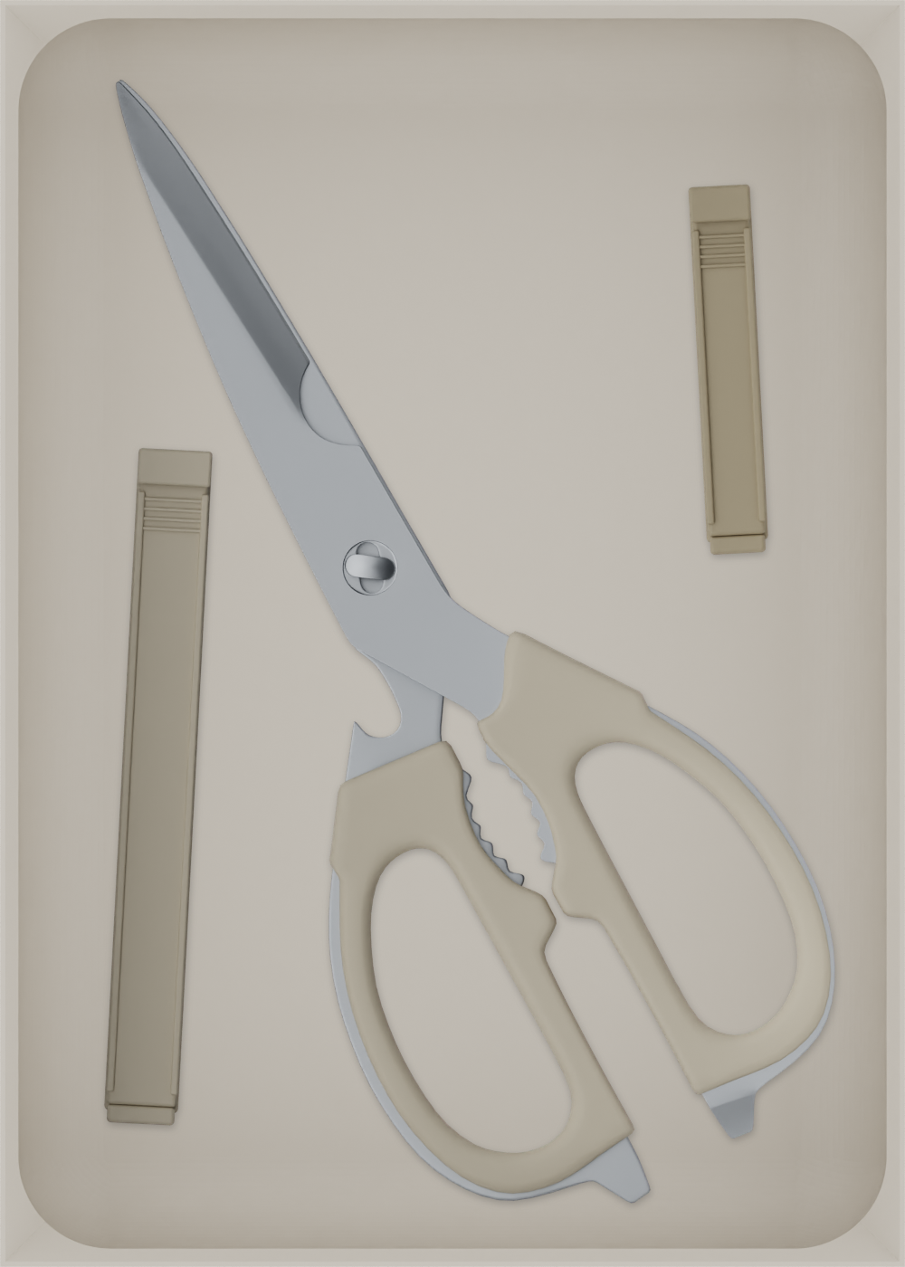 Large tray organiser – 7×5 (206.5 × 147.5 mm) in Muted White, shown with kitchen scissors and sealing clips. Top view.