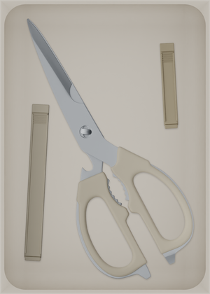 Large tray organiser – 7×5 (206.5 × 147.5 mm) in Muted White, shown with kitchen scissors and sealing clips. Top view.