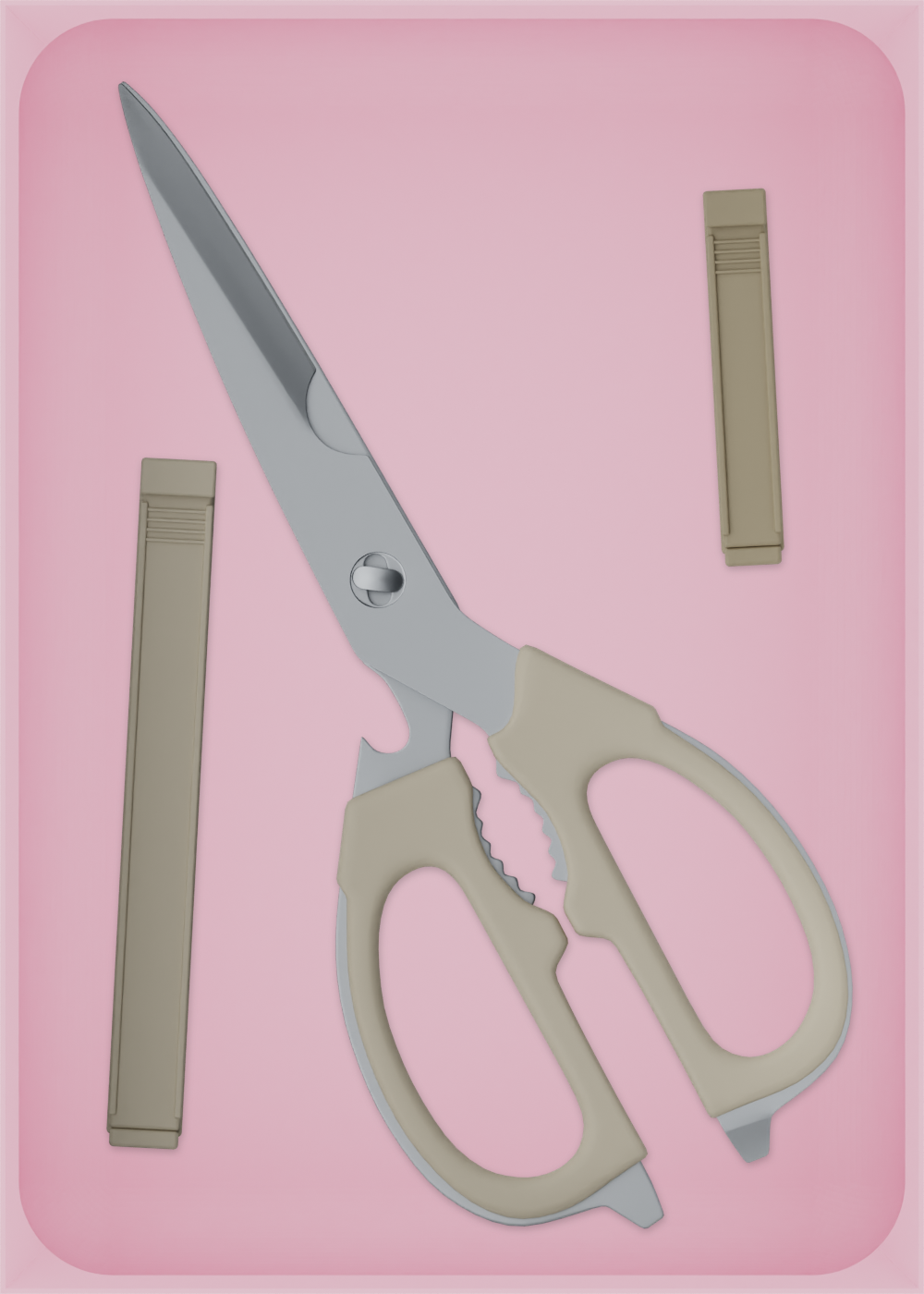 Large tray organiser – 7×5 (206.5 × 147.5 mm) in Sakura Pink, shown with kitchen scissors and sealing clips. Top view.