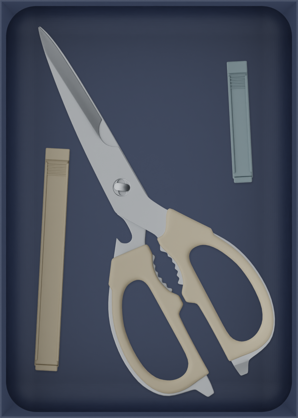 7×5 organiser with kitchen scissors and sealing clips — ArmyBlue