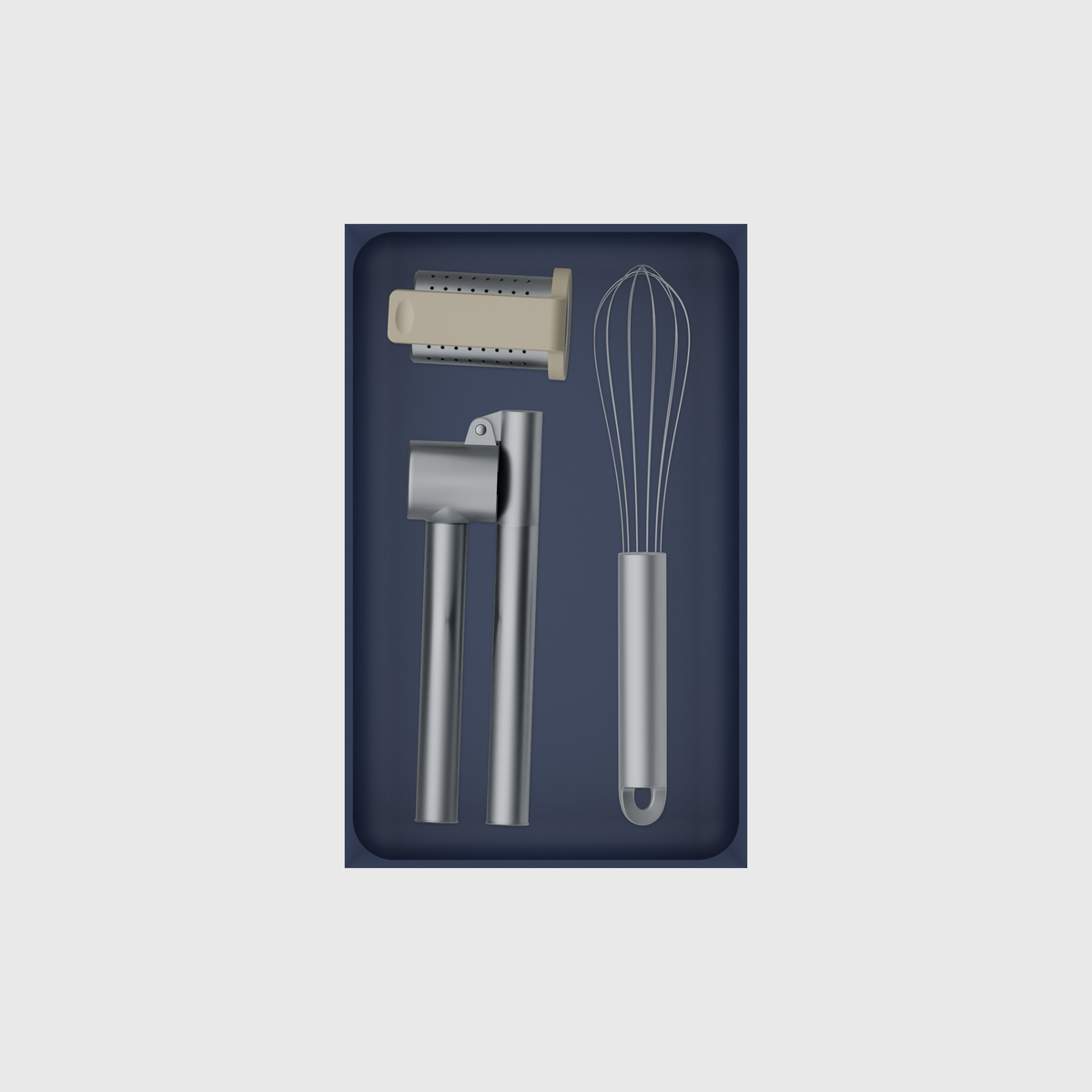 8×5 organiser with garlic press, whisk and tea strainer — ArmyBlue