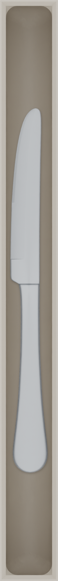 Long strip organiser – 10×1 (295 × 29.5 mm) in Muted White, shown with a dessert knife. Top view.