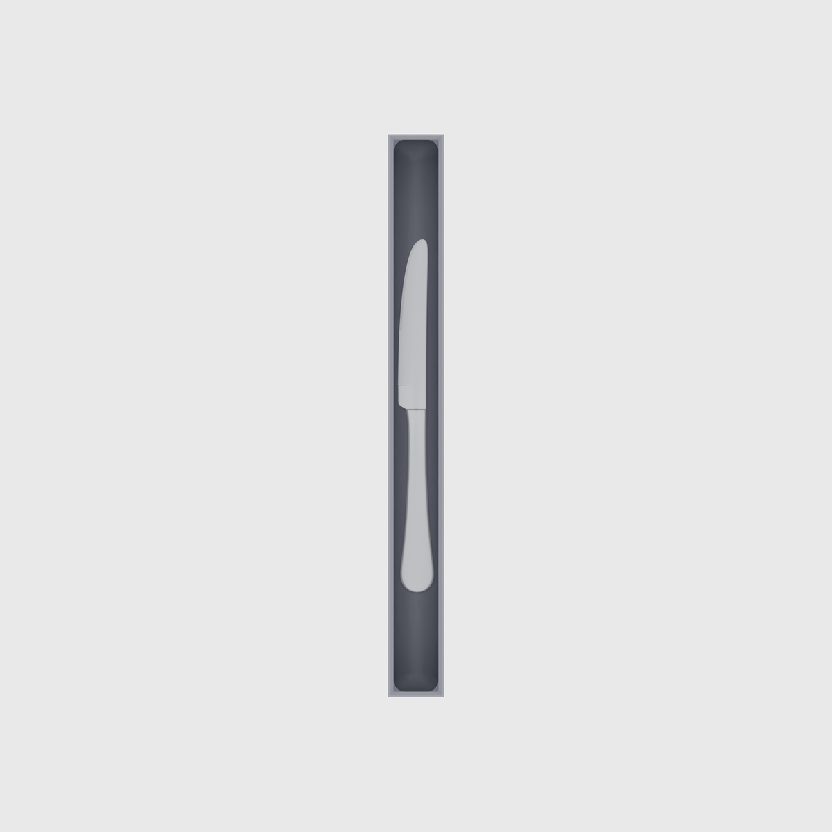 Long strip organiser – 10×1 (295 × 29.5 mm) in Fossil Grey, shown with a dessert knife. Top view.