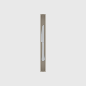 Long strip organiser – 10×1 (295 × 29.5 mm) in Muted White, shown with a dessert knife. Top view.