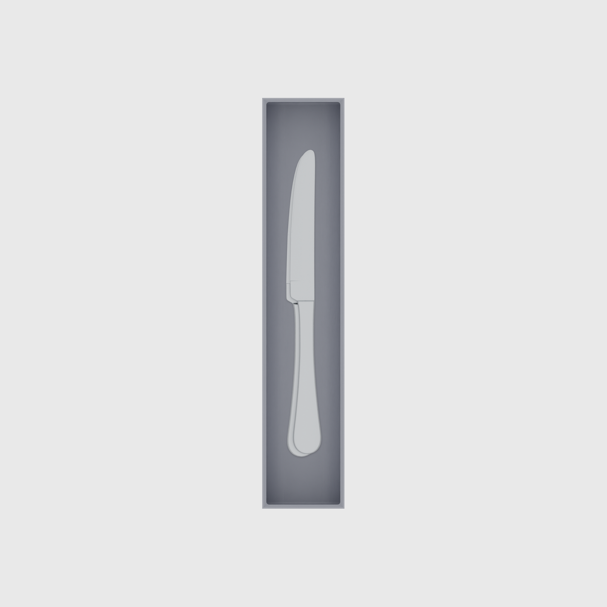 Long tray organiser – 10×2 (295 × 59 mm) in Fossil Grey, shown with 2 dinner knives. Top view.