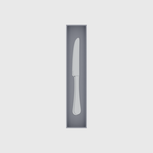 Long tray organiser – 10×2 (295 × 59 mm) in Fossil Grey, shown with 2 dinner knives. Top view.