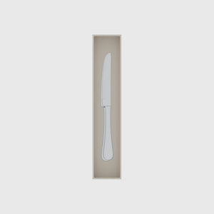 Long tray organiser – 10×2 (295 × 59 mm) in Muted White, shown with 2 dinner knives. Top view.