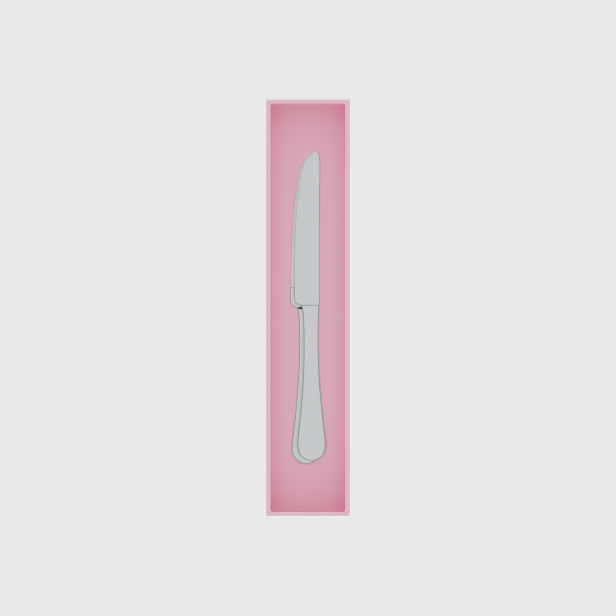 Long tray organiser – 10×2 (295 × 59 mm) in Sakura Pink, shown with 2 dinner knives. Top view.