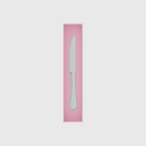 Long tray organiser – 10×2 (295 × 59 mm) in Sakura Pink, shown with 2 dinner knives. Top view.