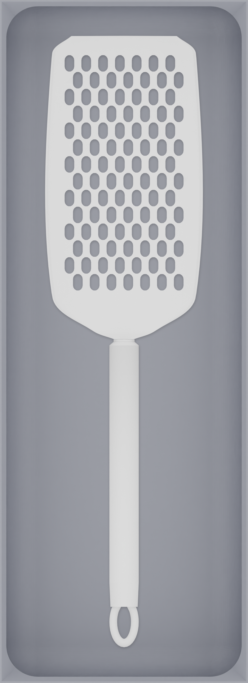 Long tray organiser – 11×4 (324.5 × 118 mm) in Fossil Grey, shown with a handheld grater. Top view.