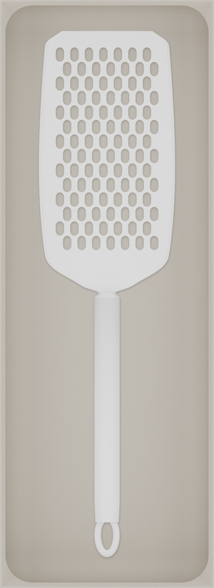 Long tray organiser – 11×4 (324.5 × 118 mm) in Muted White, shown with a handheld grater. Top view.