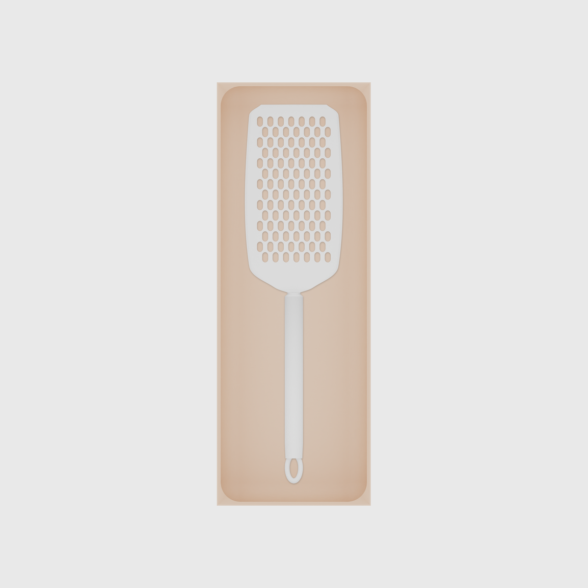 Long tray organiser – 11×4 (324.5 × 118 mm) in Army Beige, shown with a handheld grater. Top view.