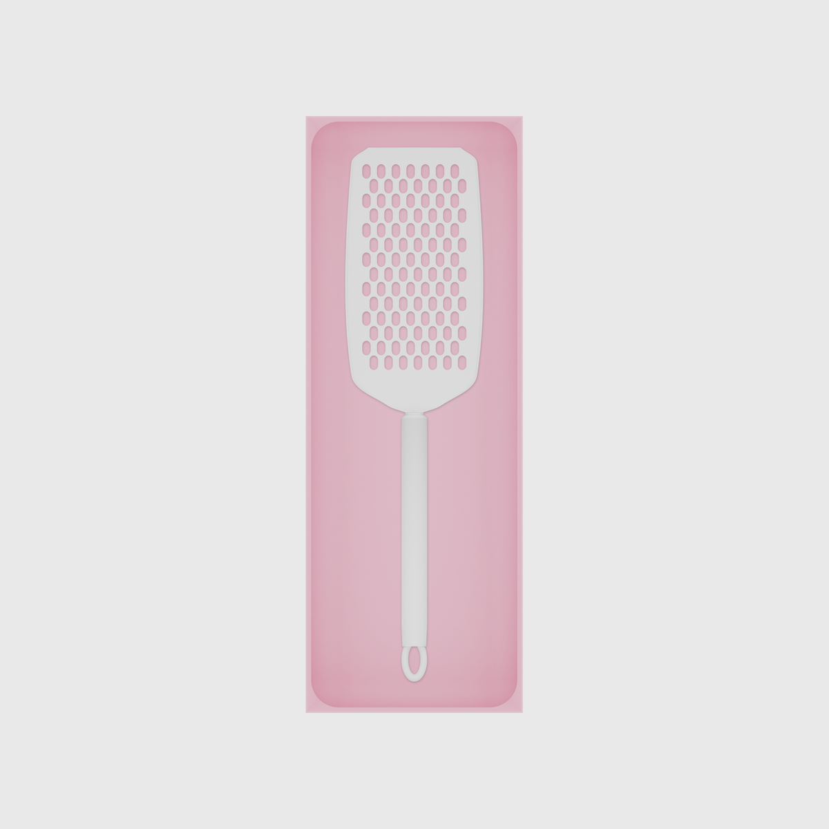 Long tray organiser – 11×4 (324.5 × 118 mm) in Sakura Pink, shown with a handheld grater. Top view.