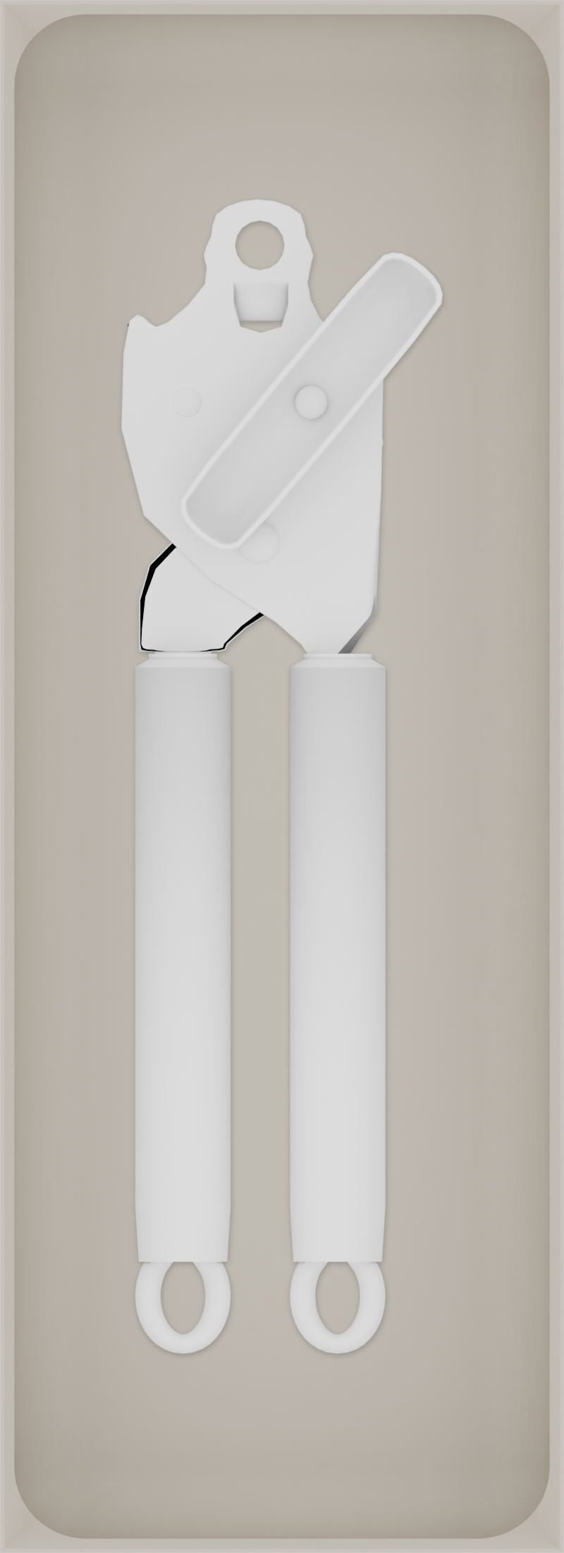 Long tray organiser – 11×4 (324.5 × 118 mm) in Muted White, shown with a can opener. Top view.