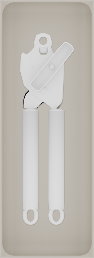Long tray organiser – 11×4 (324.5 × 118 mm) in Muted White, shown with a can opener. Top view.