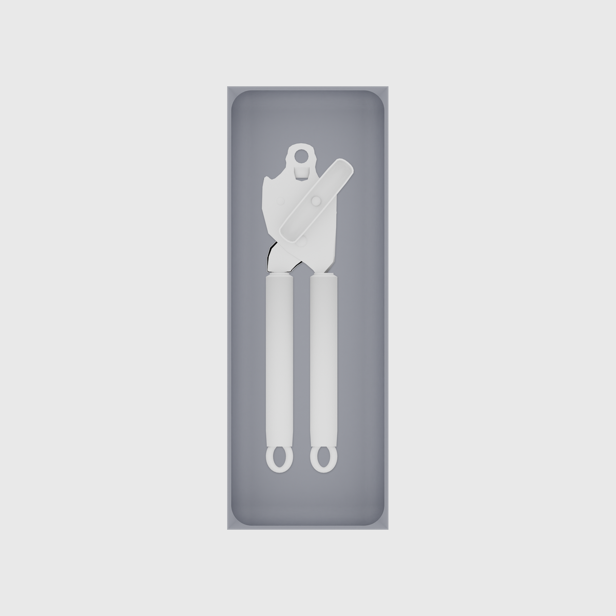 Long tray organiser – 11×4 (324.5 × 118 mm) in Fossil Grey, shown with a can opener. Top view.