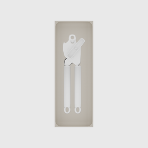 Long tray organiser – 11×4 (324.5 × 118 mm) in Muted White, shown with a can opener. Top view.