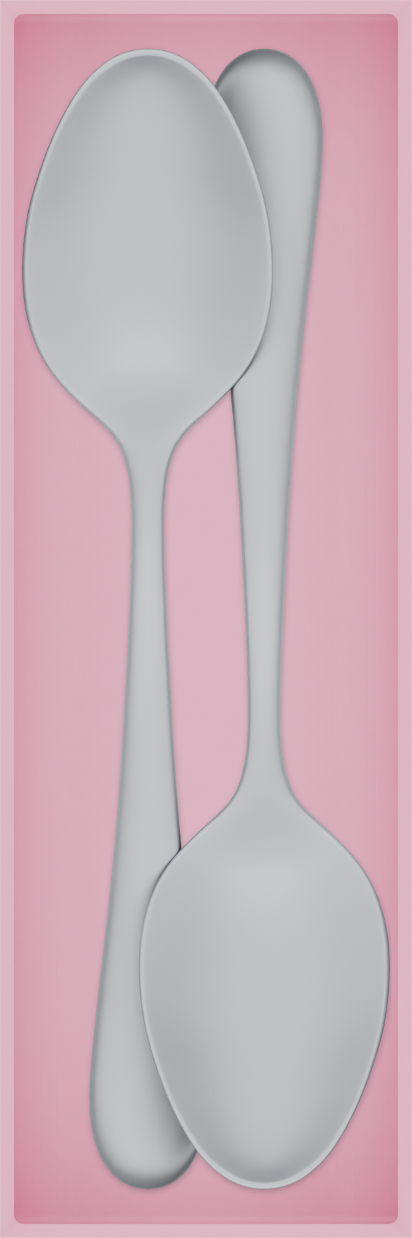 Long cutlery organiser – 9×3 (265.5 × 88.5 mm) in Sakura Pink, shown with 2 serving spoons. Top view.