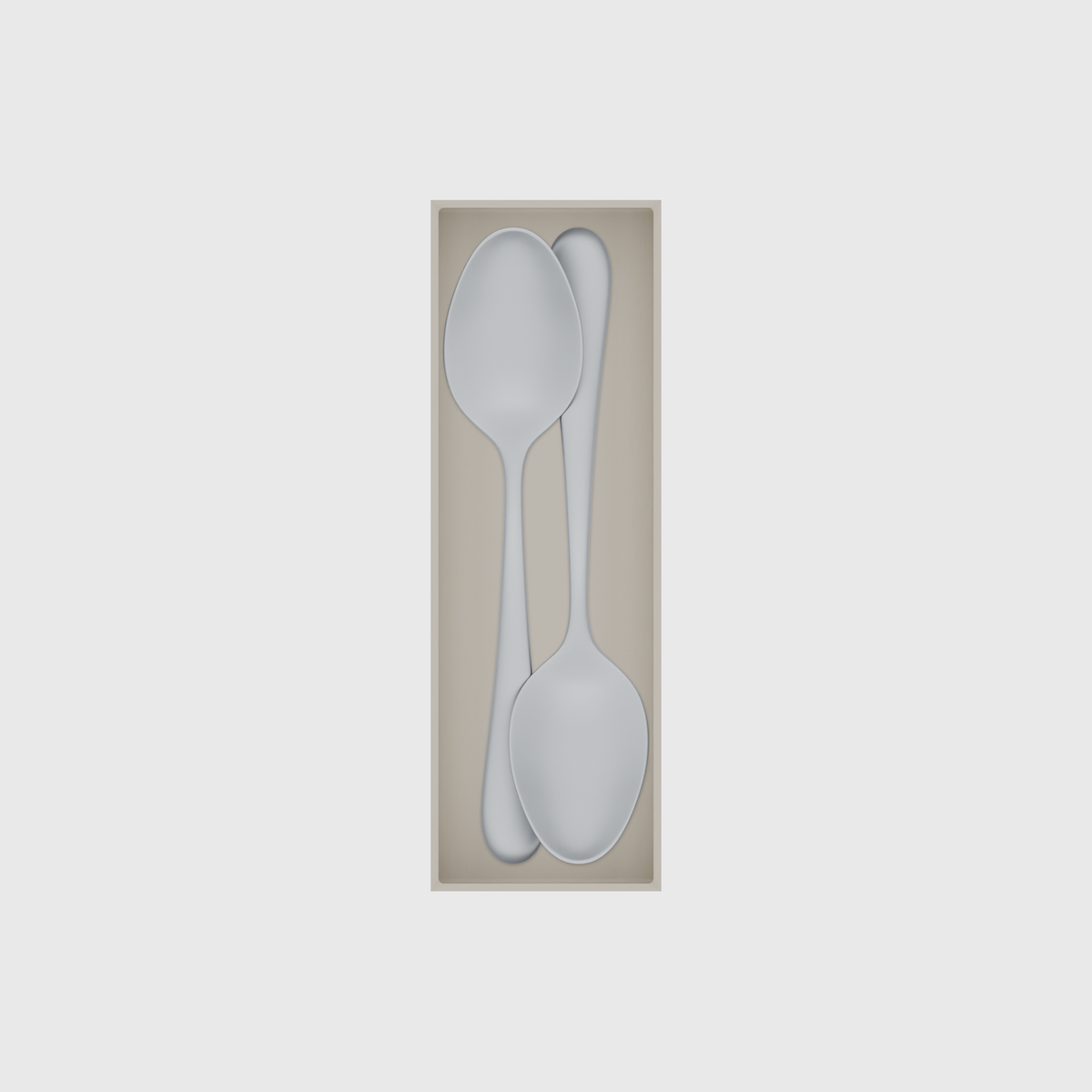Long cutlery organiser – 9×3 (265.5 × 88.5 mm) in Muted White, shown with 2 serving spoons. Top view.