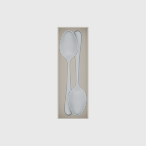 Long cutlery organiser – 9×3 (265.5 × 88.5 mm) in Muted White, shown with 2 serving spoons. Top view.