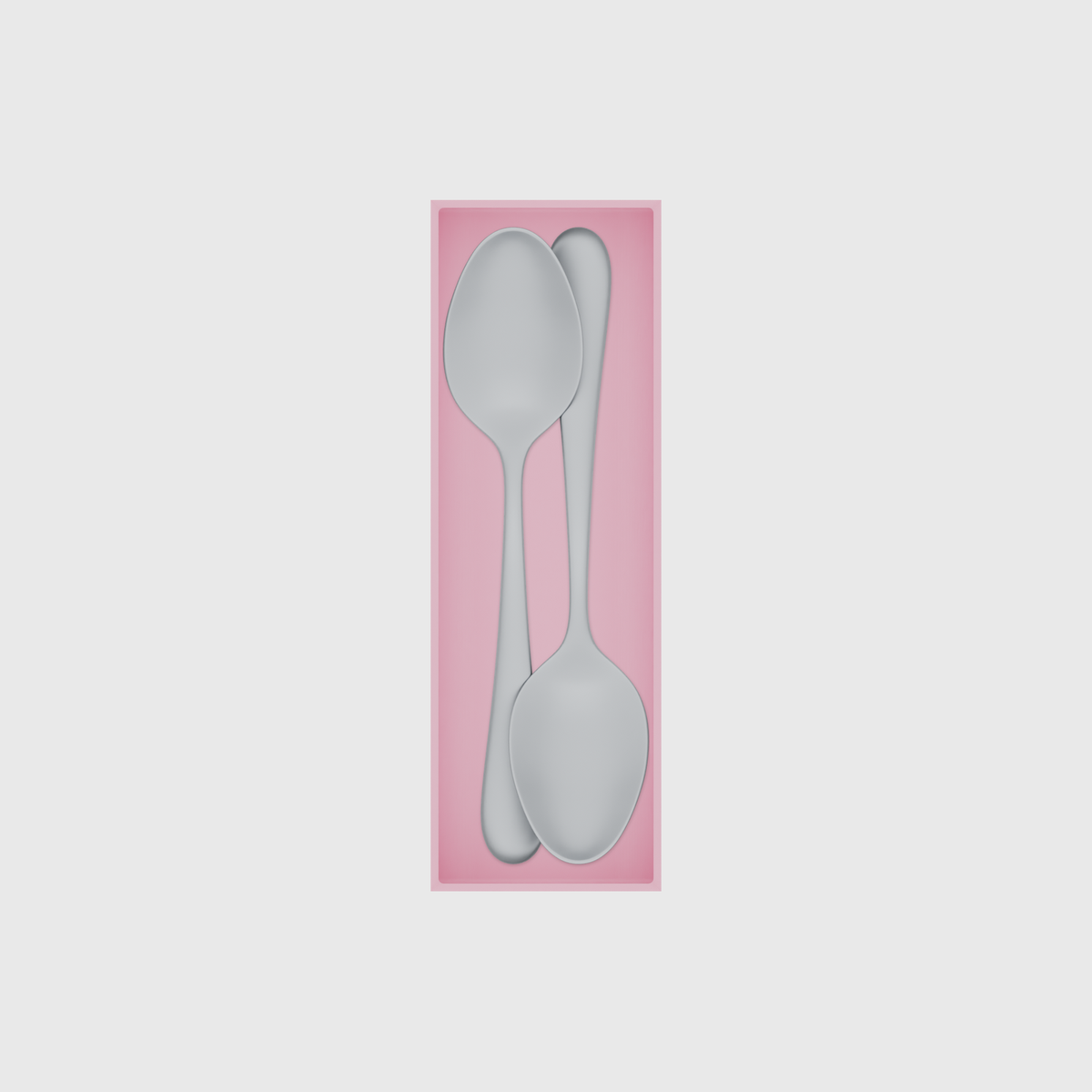 Long cutlery organiser – 9×3 (265.5 × 88.5 mm) in Sakura Pink, shown with 2 serving spoons. Top view.