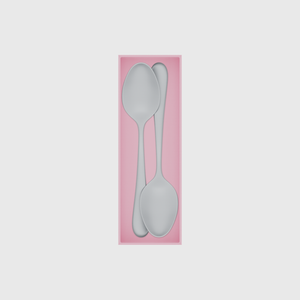 Long cutlery organiser – 9×3 (265.5 × 88.5 mm) in Sakura Pink, shown with 2 serving spoons. Top view.