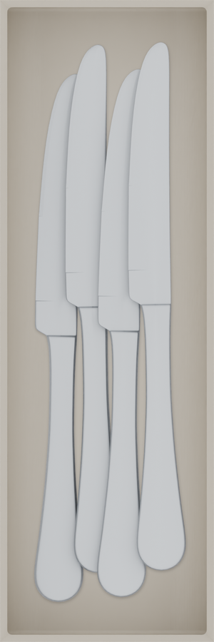 Long cutlery organiser – 9×3 (265.5 × 88.5 mm) in Muted White, shown with 4 dinner knives. Top view.