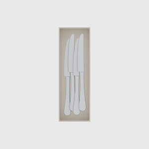 Long cutlery organiser – 9×3 (265.5 × 88.5 mm) in Muted White, shown with 4 dinner knives. Top view.