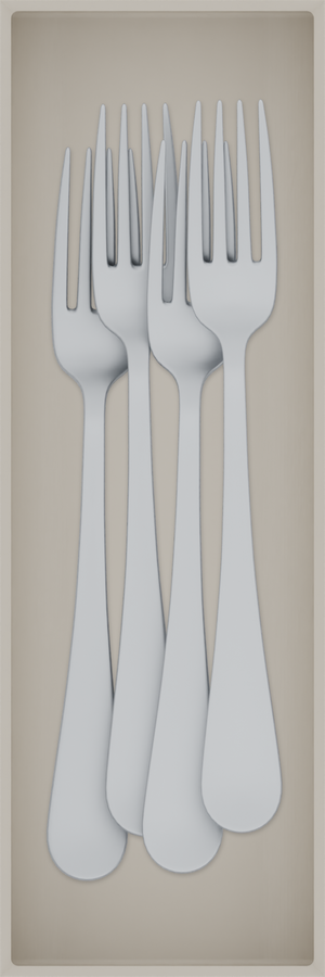 Long cutlery organiser – 9×3 (265.5 × 88.5 mm) in Muted White, shown with 4 dinner forks. Top view.