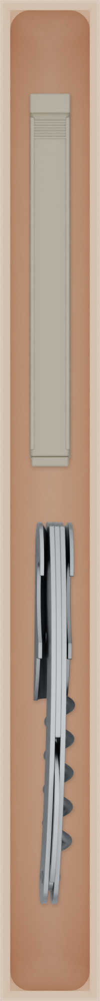 Long strip organiser – 10×1 (295 × 29.5 mm) in Army Beige, shown with a corkscrew and sealing clip. Top view.