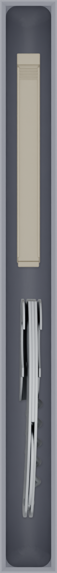 Long strip organiser – 10×1 (295 × 29.5 mm) in Fossil Grey, shown with a corkscrew and sealing clip. Top view.