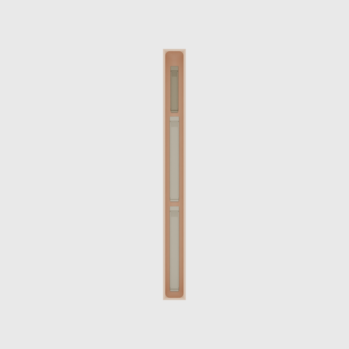 Long strip organiser – 11×1 (324.5 × 29.5 mm) in Army Beige, shown with sealing clips. Top view.