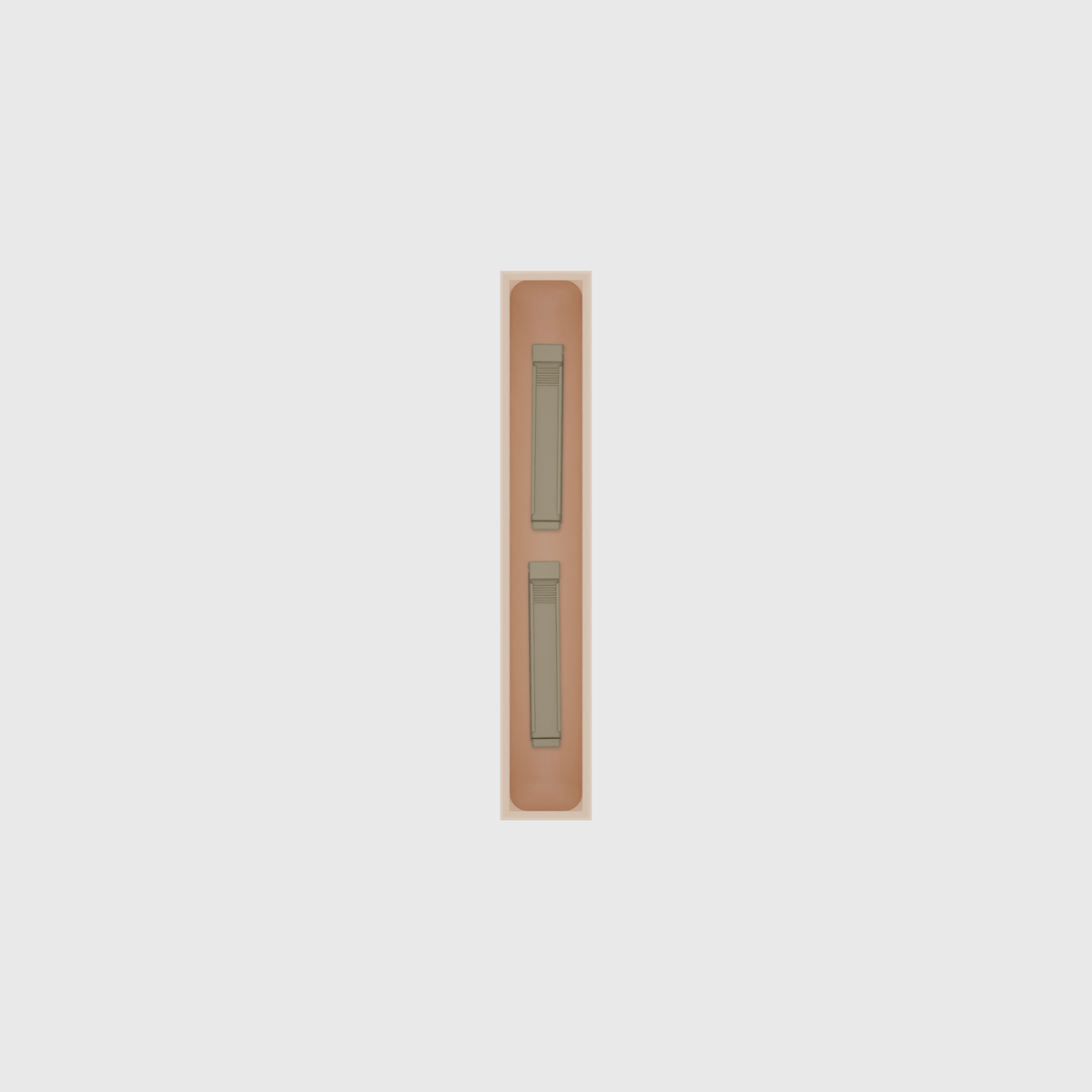 Long strip organiser – 6×1 (177 × 29.5 mm) in Army Beige, shown with sealing clips. Top view.