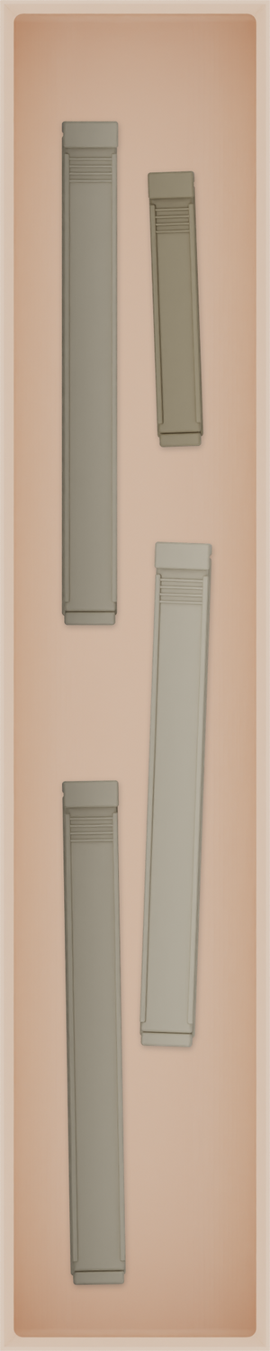 Long tray organiser – 10×2 (295 × 59 mm) in Army Beige, shown with sealing clips. Top view.