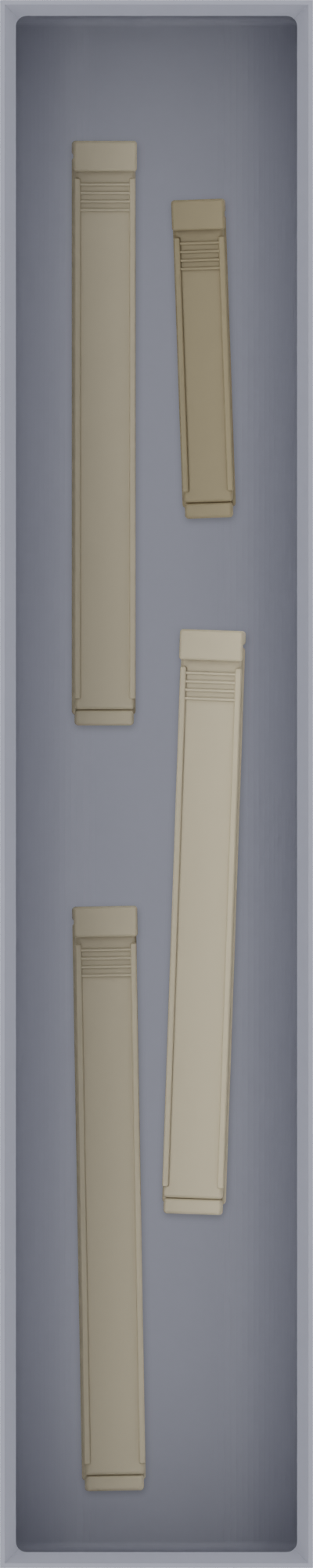 Long tray organiser – 10×2 (295 × 59 mm) in Fossil Grey, shown with sealing clips. Top view.