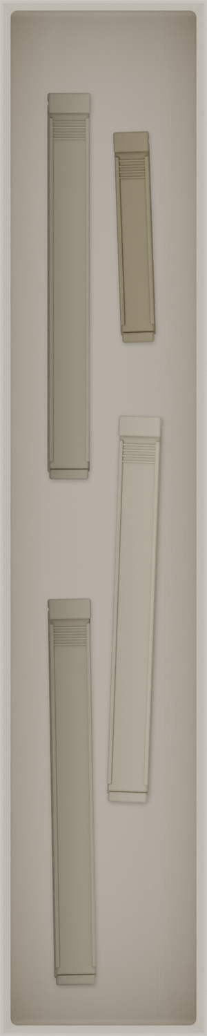 Long tray organiser – 10×2 (295 × 59 mm) in Muted White, shown with sealing clips. Top view.
