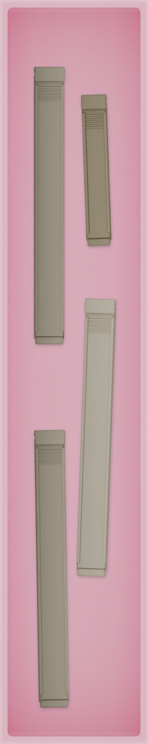 Long tray organiser – 10×2 (295 × 59 mm) in Sakura Pink, shown with sealing clips. Top view.