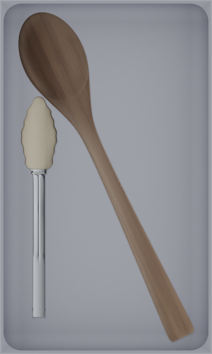 Long tray organiser – 10×6 (295 × 177 mm) in Fossil Grey, shown with wooden and silicone kitchen utensils. Top view.