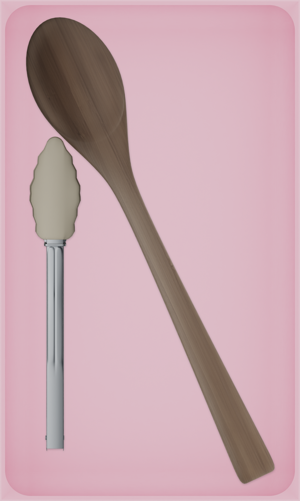 Long tray organiser – 10×6 (295 × 177 mm) in Sakura Pink, shown with wooden and silicone kitchen utensils. Top view.