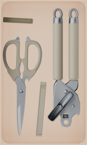 Long tray organiser – 10×6 (295 × 177 mm) in Army Beige, shown with kitchen preparation tools. Top view.
