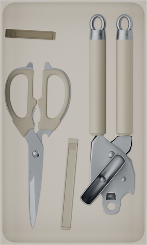 Long tray organiser – 10×6 (295 × 177 mm) in Muted White, shown with kitchen preparation tools. Top view.