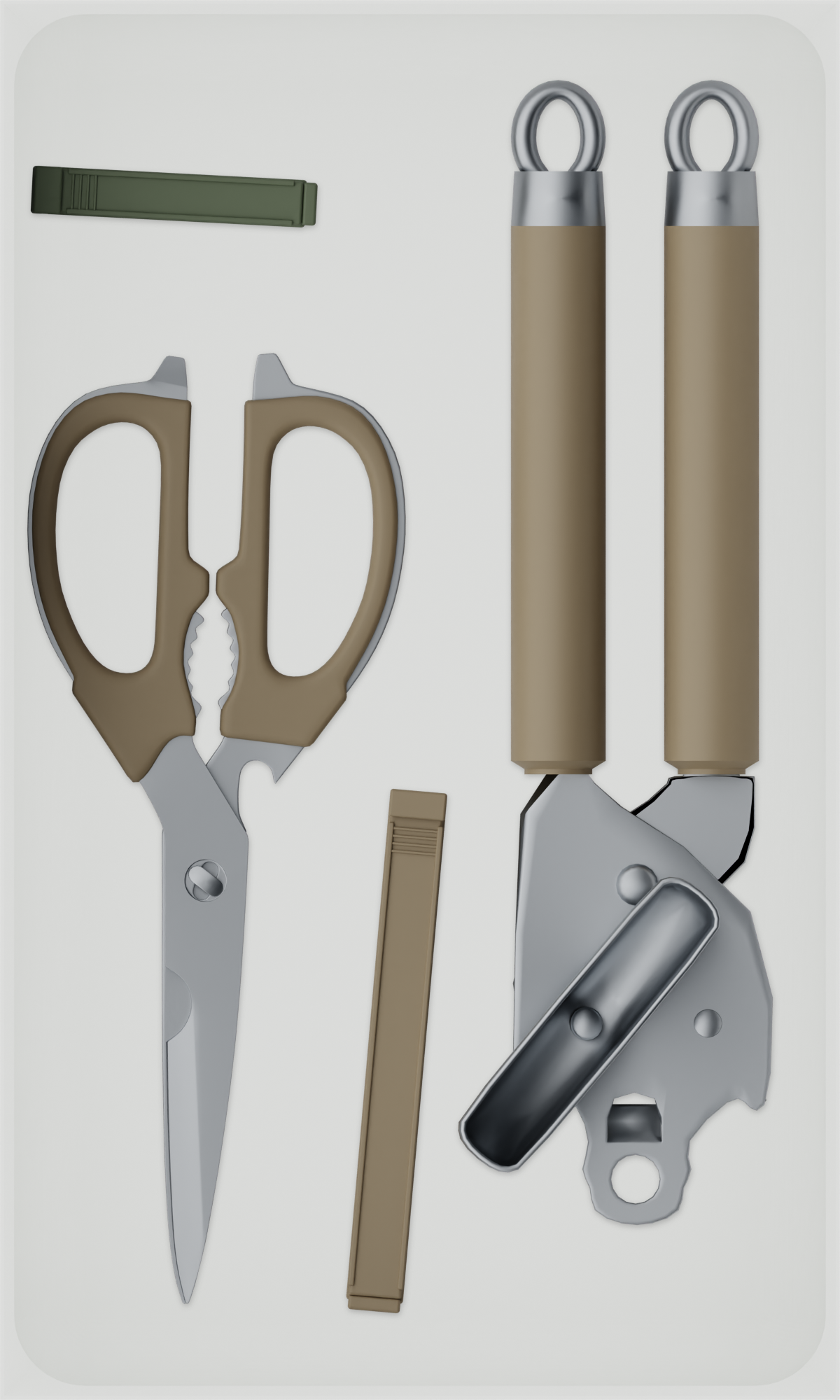 10×6 organiser with kitchen scissors, can opener and clips — CottonWhite