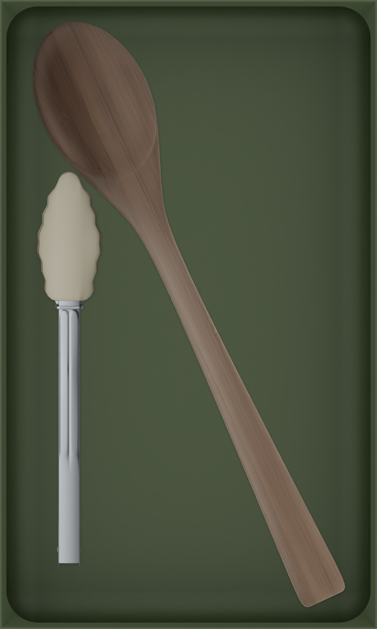 10×6 organiser with bamboo spoon and silicone tongs — OliveGreen