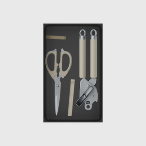 10×6 organiser with kitchen scissors, can opener and clips — CharcoalBlack
