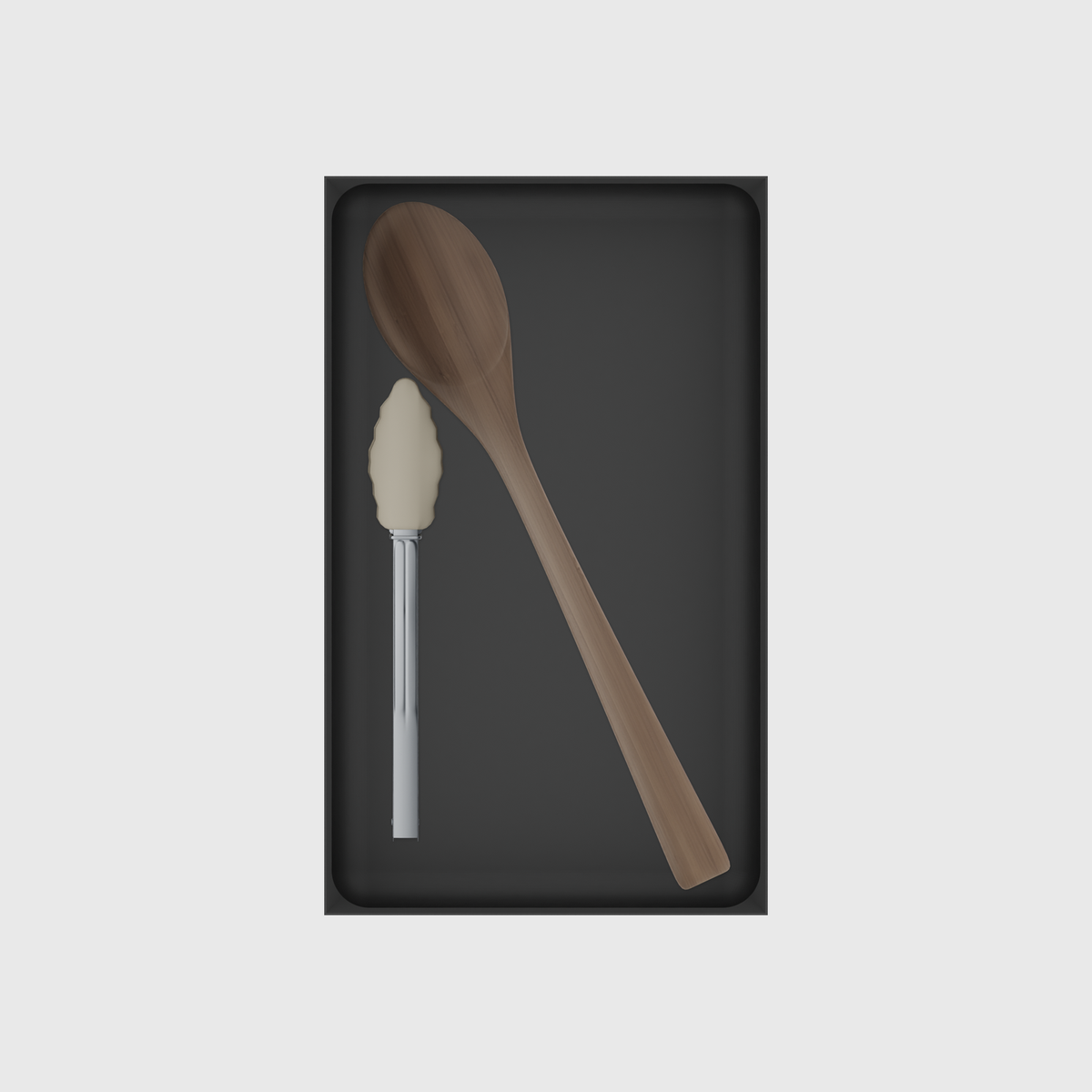 10×6 organiser with bamboo spoon and silicone tongs — CharcoalBlack